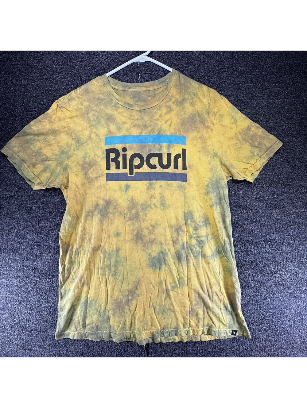 Rip Curl Shirt Mens Large Yellow Green Tie Dye Box Logo Surf Graphic Tee
